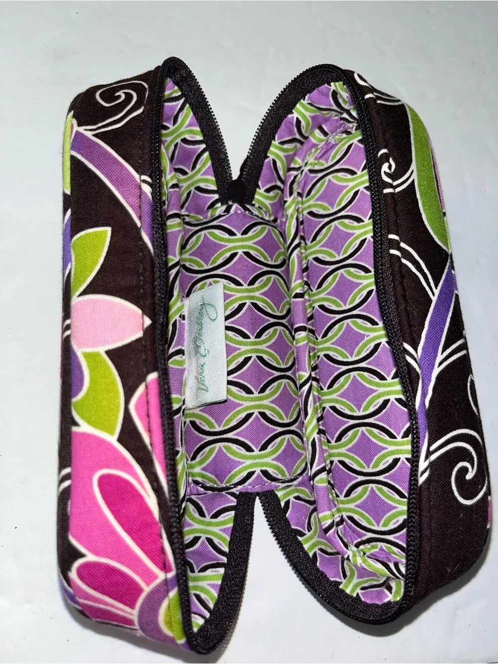 😍 Vera Bradley Black Floral Cosmetic Pouch with Pink, Purple & Lime Accents